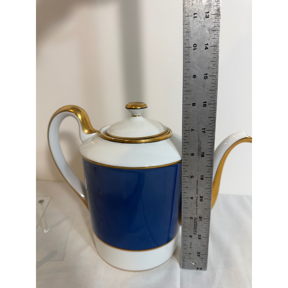 Fitz and Floyd Renaissance Blue Gold Trim Coffee Pot Porcelain Japan 1978 VTG - Picture 3 of 11